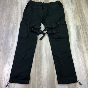Fairplay Cargo Pants Mens 40x32 Black Belted Slim Adjustable Hem Canvas Men
